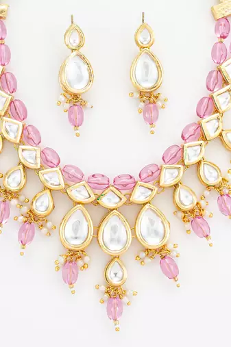 gold plated pink crystal necklace set