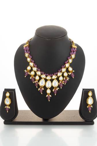gold plated pink crystal necklace set