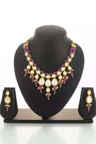 gold plated pink crystal necklace set