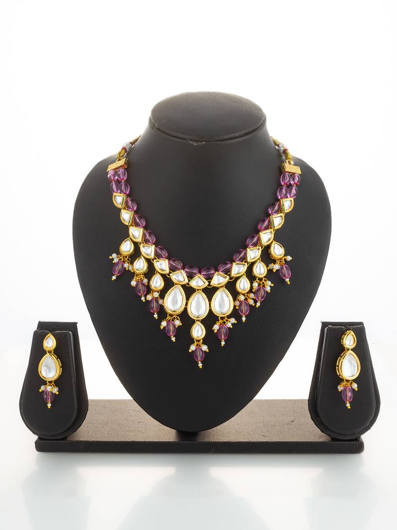 gold plated pink crystal necklace set