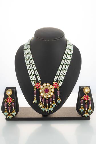 gold plated pearl rani haar set