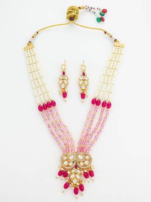 gold plated pearl long necklace set 2