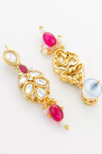 gold plated pearl long necklace set