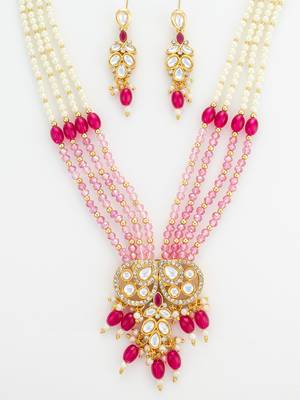 gold plated pearl long necklace set 5