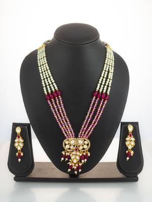 gold plated pearl long necklace set 1