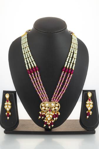 gold plated pearl long necklace set