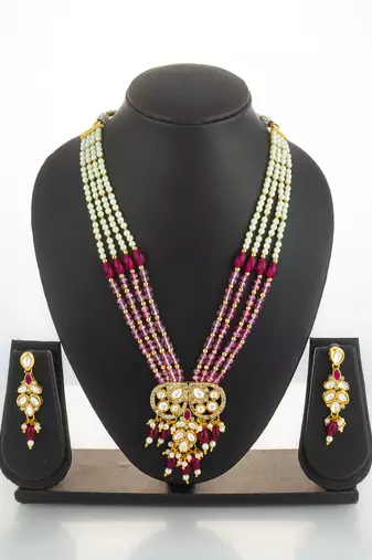 gold plated pearl long necklace set