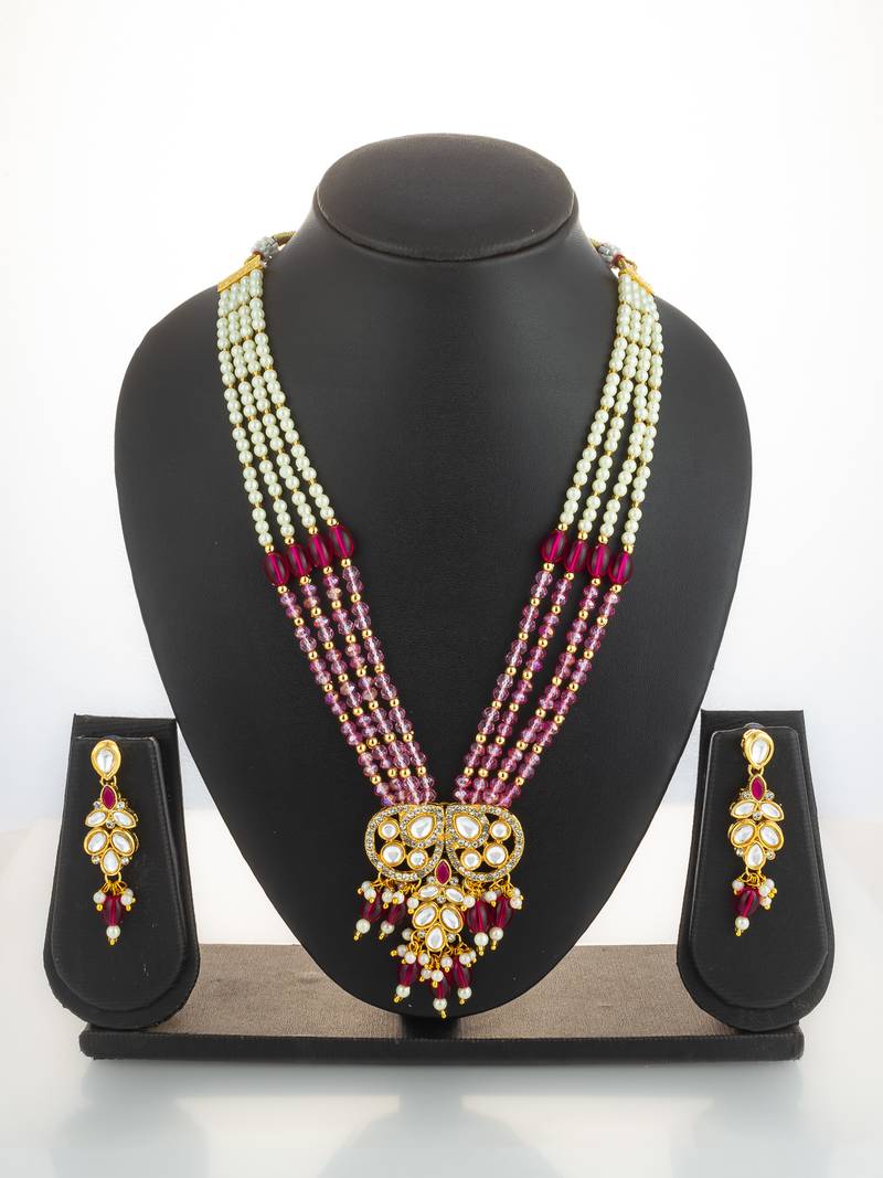 gold plated pearl long necklace set