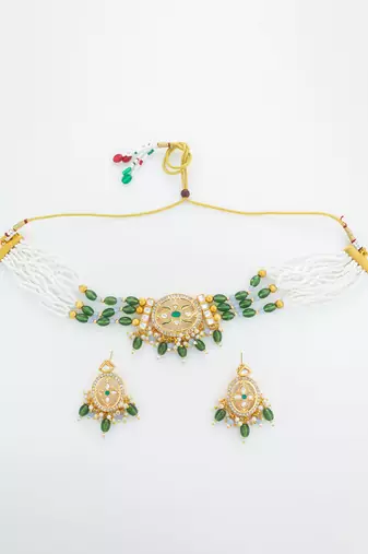 gold plated green choker set