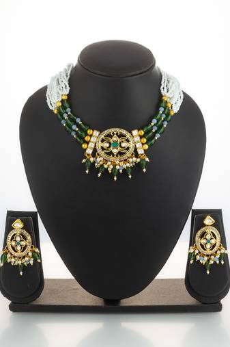 gold plated green choker set