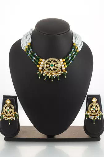 gold plated green choker set