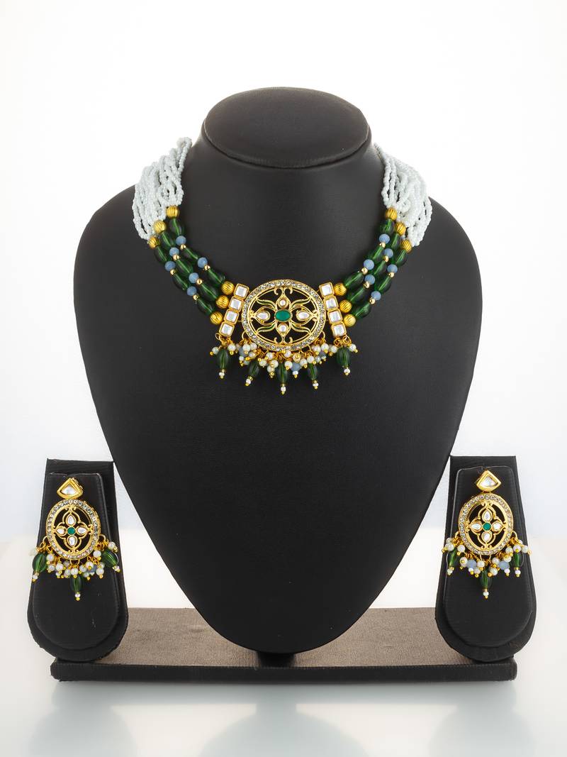 gold plated green choker set