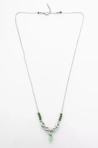 silver plated green kundan necklace
