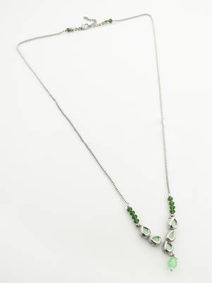 silver plated green kundan necklace 3