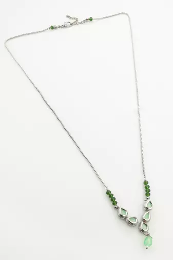 silver plated green kundan necklace