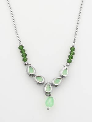 silver plated green kundan necklace 4