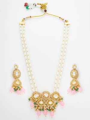 gold plated pink stone necklace set 2
