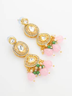 gold plated pink stone necklace set 3