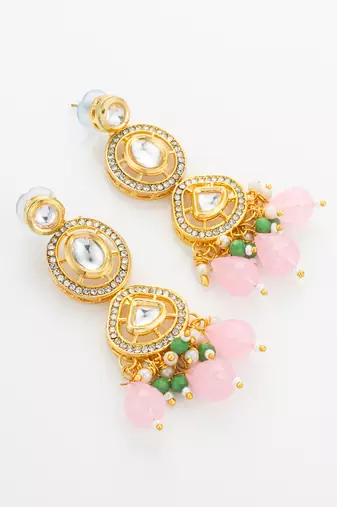 gold plated pink stone necklace set
