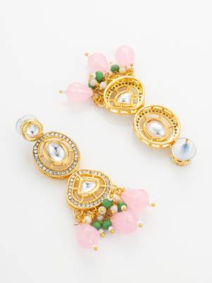 gold plated pink stone necklace set 4