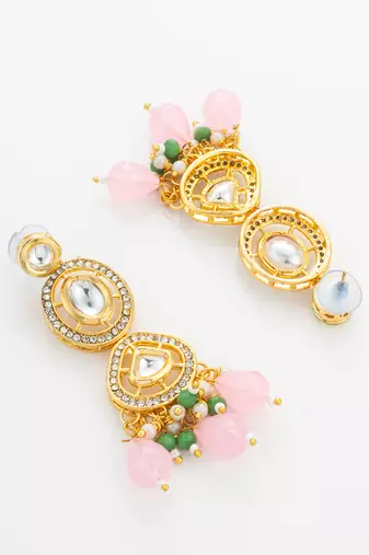 gold plated pink stone necklace set
