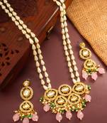 gold plated pink stone necklace set