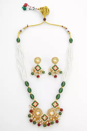gold plated multicolor pearl necklace set