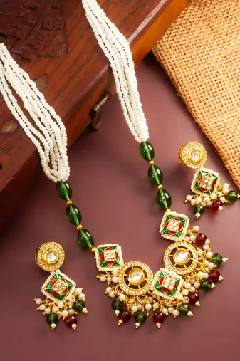 gold plated multicolor pearl necklace set