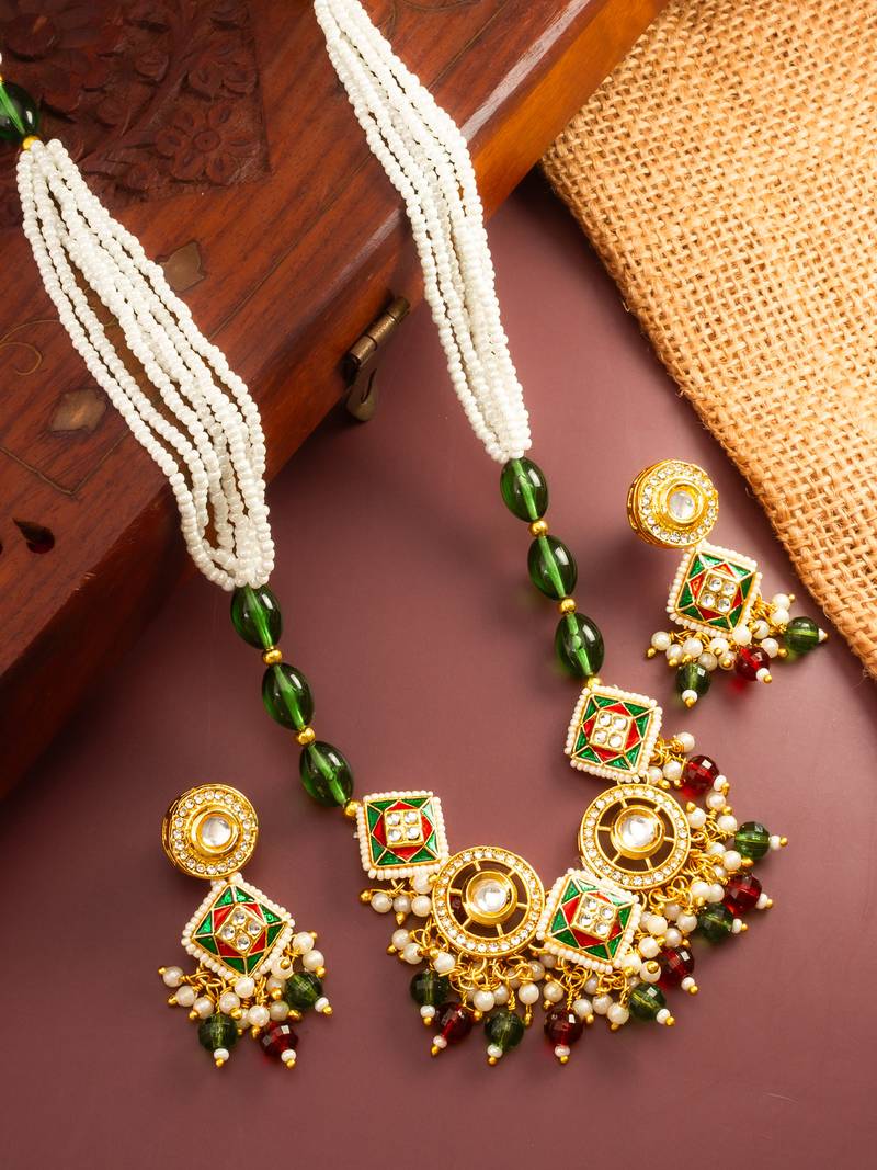 gold plated multicolor pearl necklace set