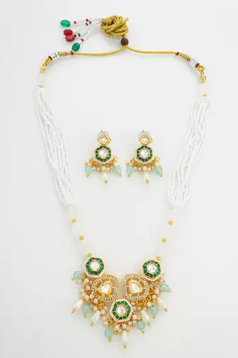 gold plated green stone necklace set