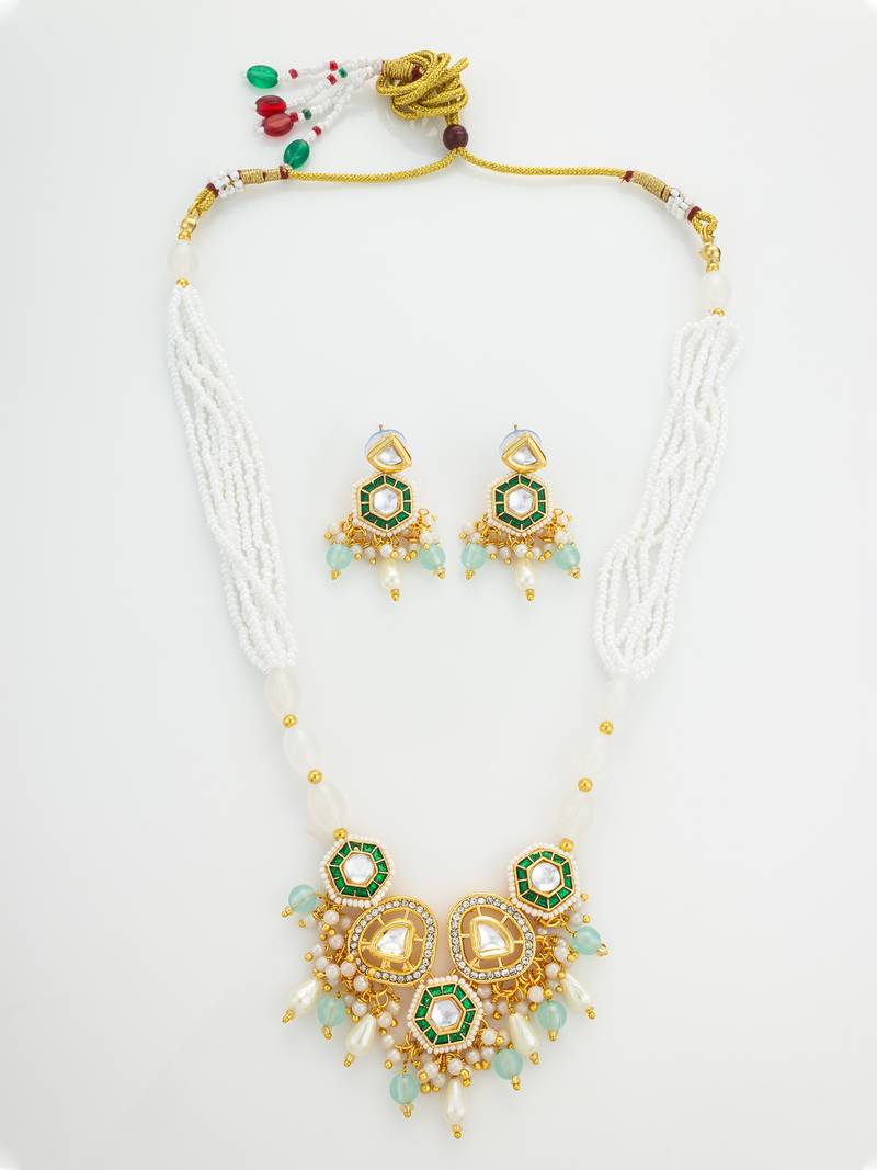 gold plated green stone necklace set