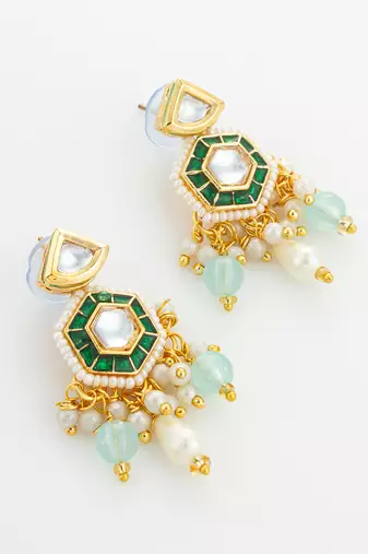 gold plated green stone necklace set
