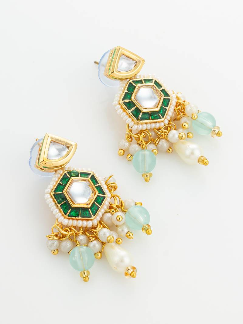 gold plated green stone necklace set