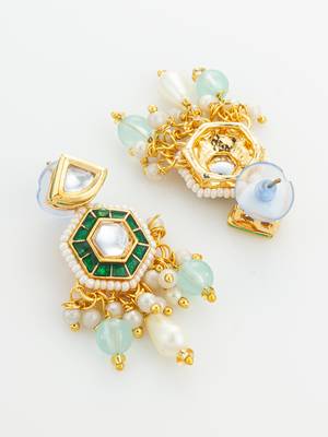 gold plated green stone necklace set 4