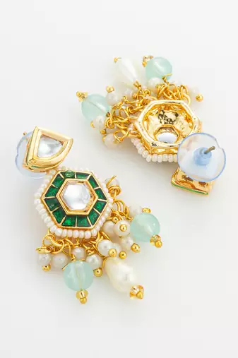 gold plated green stone necklace set