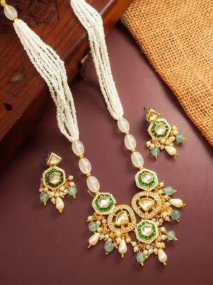 gold plated green stone necklace set 1
