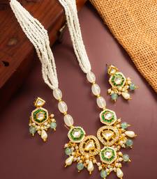 gold plated green stone necklace set
