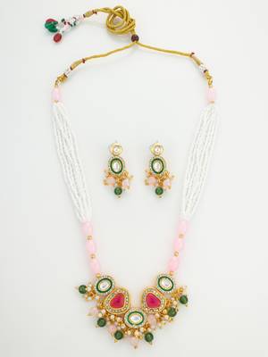 gold plated pink stone necklace set 2