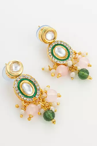 gold plated pink stone necklace set