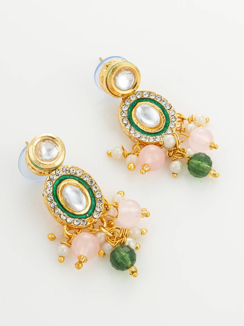 gold plated pink stone necklace set