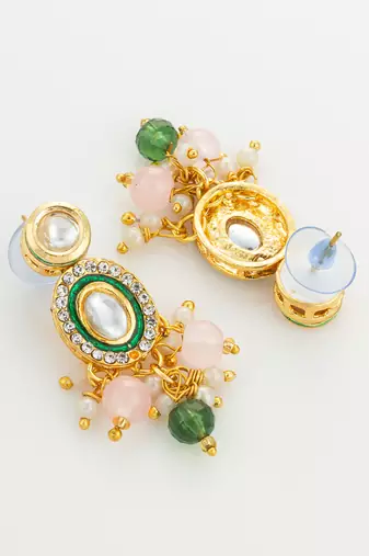 gold plated pink stone necklace set