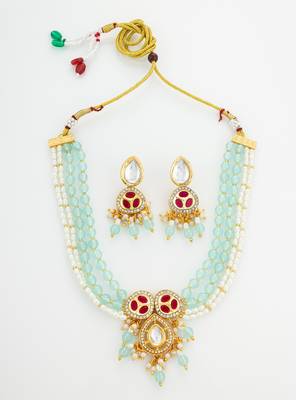 mint green pearl necklace set 2