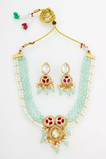 mint green pearl necklace set