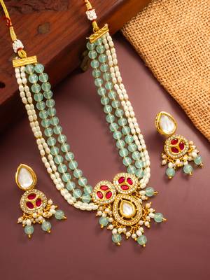 mint green pearl necklace set 1