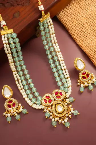 mint green pearl necklace set