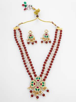 ruby pearl long necklace set 1