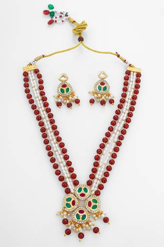 ruby pearl long necklace set