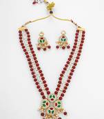 ruby pearl long necklace set