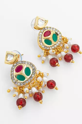 ruby pearl long necklace set