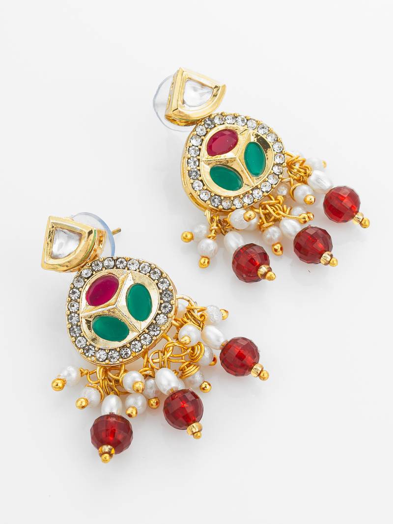 ruby pearl long necklace set